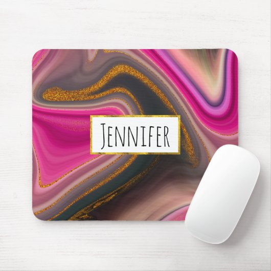 Roze en zwart Abstract met Gold Swirls Mouse Pa Muismat (Met muis)