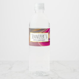 Roze en zwart Abstract met Gold Swirls Party Waterfles Etiket
