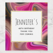 Roze en zwart Abstract met Gold Swirls Party Wijn Etiket (Enkel label)