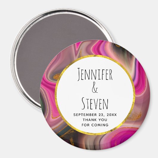 Roze en zwart Abstract met Gold Swirls Wedding Magneet (Voorkant / Achterkant)