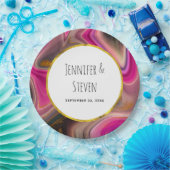 Roze en zwart Abstract met Gold Swirls Wedding Papieren Bordje (Feest)