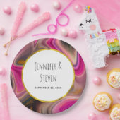 Roze en zwart Abstract met Gold Swirls Wedding Papieren Bordje (Feest)