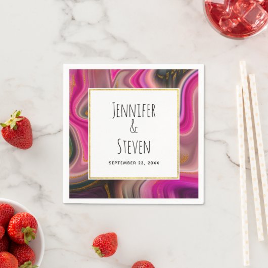 Roze en zwart Abstract met Gold Swirls Wedding Servet (Insitu)