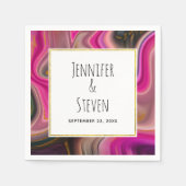 Roze en zwart Abstract met Gold Swirls Wedding Servet (Voorkant)