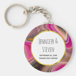 Roze en zwart Abstract met Gold Swirls Wedding Sleutelhanger