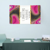 Roze en zwart Abstract met Gold Swirls Wedding Spandoek (Beurs)