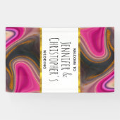 Roze en zwart Abstract met Gold Swirls Wedding Spandoek (Horizontaal)