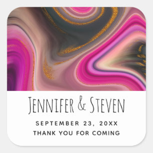 Roze en zwart Abstract met Gold Swirls Wedding Vierkante Sticker