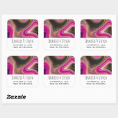 Roze en zwart Abstract met Gold Swirls Wedding Vierkante Sticker (Vel)