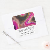 Roze en zwart Abstract met Gold Swirls Wedding Vierkante Sticker (Envelop)