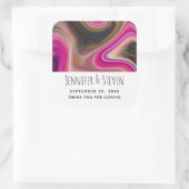 Roze en zwart Abstract met Gold Swirls Wedding Vierkante Sticker (Tas)