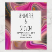 Roze en zwart Abstract met Gold Swirls Wedding Wijn Etiket (Enkel label)