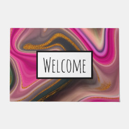 Roze en Zwart Abstract met Gouden Swirls Welkom Deurmat