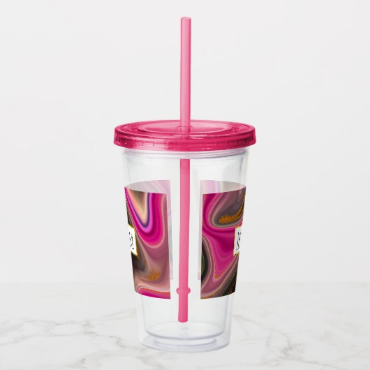 Roze en zwart, Abstract met goudziren Acryl Drinkbeker (Rechts)