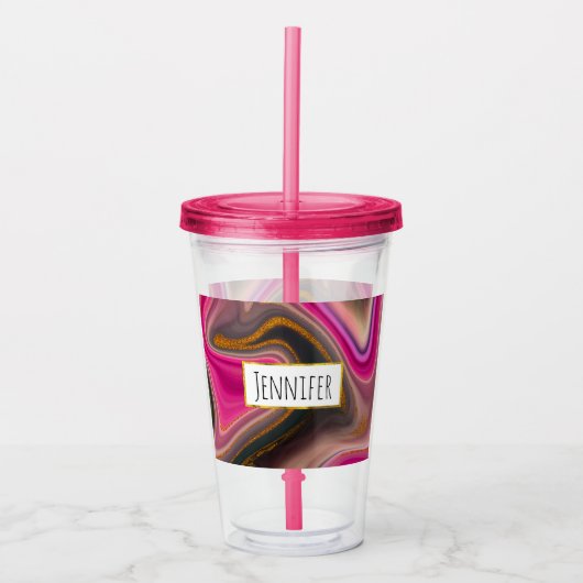 Roze en zwart, Abstract met goudziren Acryl Drinkbeker (Voorkant)