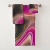 Roze en zwart, Abstract met goudziren Bad Handdoek (Insitu)