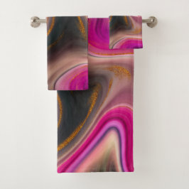 Roze en zwart, Abstract met goudziren Bad Handdoek
