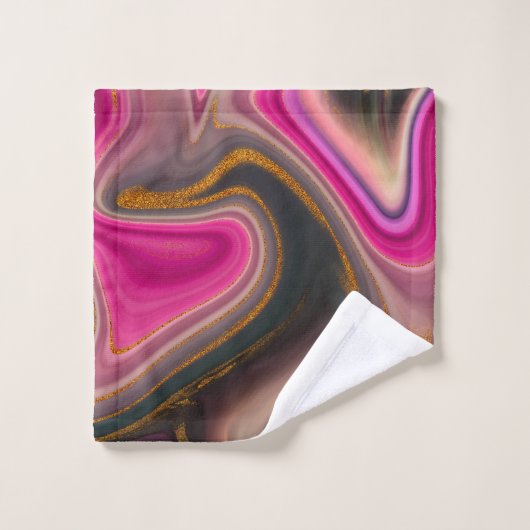 Roze en zwart, Abstract met goudziren Bad Handdoek (Wasdoekje)
