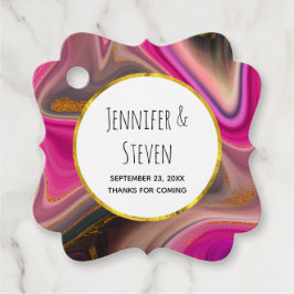 Roze en zwart, Abstract met goudziren Bedankjes Labels