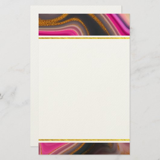Roze en zwart, Abstract met goudziren Briefpapier (Voorkant / Achterkant)