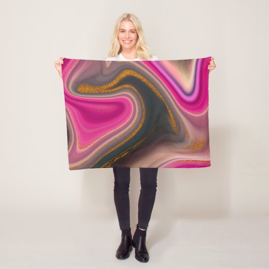 Roze en zwart, Abstract met goudziren Fleece Deken (In situ)
