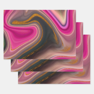 Roze en zwart, Abstract met goudziren Inpakpapier Vel
