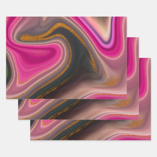 Roze en zwart, Abstract met goudziren Inpakpapier Vel (Set)