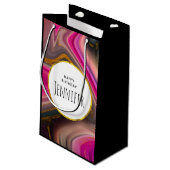 Roze en zwart, Abstract met goudziren Klein Cadeauzakje (Achterkant Gekanteld)