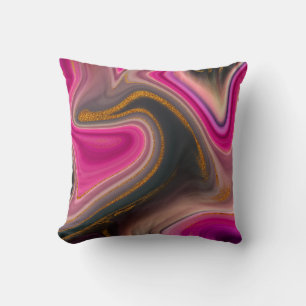 Roze en zwart, Abstract met goudziren Kussen