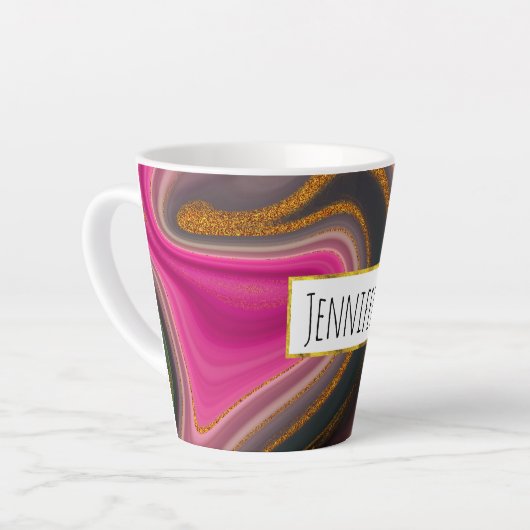 Roze en zwart, Abstract met goudziren Latte Mok (Linkerhoek)