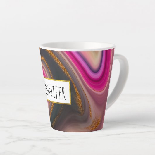 Roze en zwart, Abstract met goudziren Latte Mok (Rechterhoek)