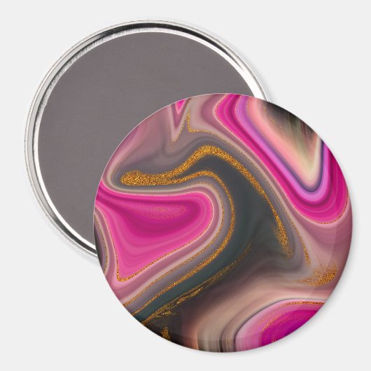 Roze en zwart, Abstract met goudziren Magneet (Voorkant / Achterkant)