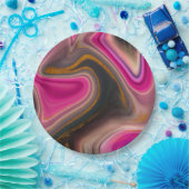 Roze en zwart, Abstract met goudziren Papieren Bordje (Feest)