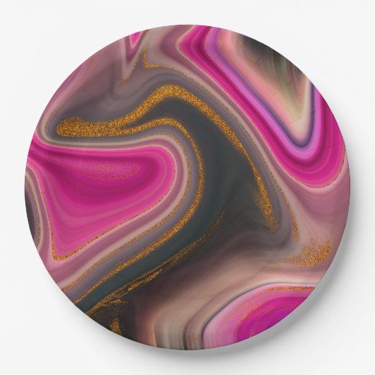 Roze en zwart, Abstract met goudziren Papieren Bordje (Voorkant)