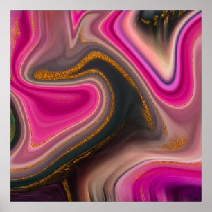 Roze en zwart, Abstract met goudziren Poster