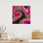 Roze en zwart, Abstract met goudziren Poster (Keuken)
