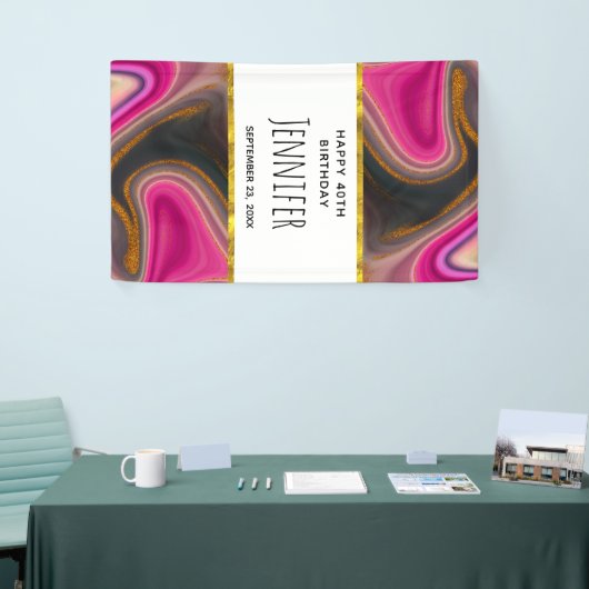 Roze en zwart, Abstract met goudziren Spandoek (Beurs)