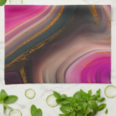 Roze en zwart, Abstract met goudziren Theedoek (Gevouwen)