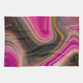 Roze en zwart, Abstract met goudziren Theedoek