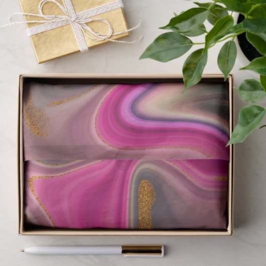 Roze en zwart, Abstract met goudziren Tissuepapier (Geschenk)