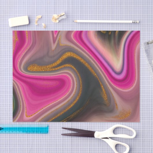 Roze en zwart, Abstract met goudziren Tissuepapier (Craft)