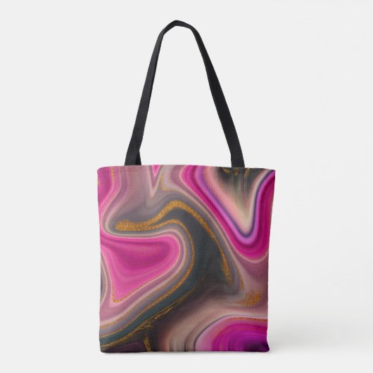 Roze en zwart, Abstract met goudziren Tote Bag (Achterkant)