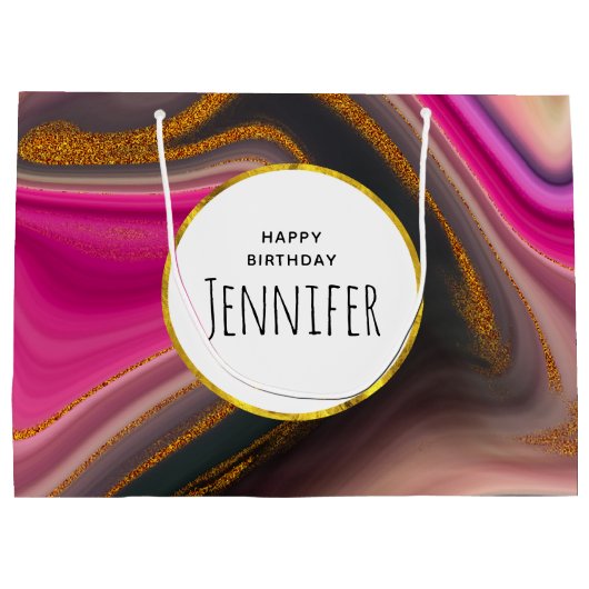 Roze en zwart, Abstract met goudziren van afgelope Groot Cadeauzakje (Achterkant)