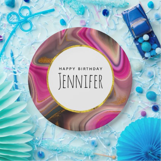 Roze en zwart, Abstract met goudziren van afgelope Papieren Bordje (Feest)