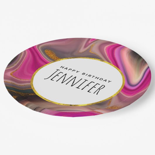 Roze en zwart, Abstract met goudziren van afgelope Papieren Bordje (Gekanteld)