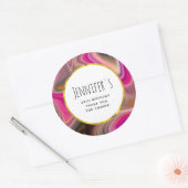 Roze en zwart, Abstract met goudziren van afgelope Ronde Sticker (Envelop)