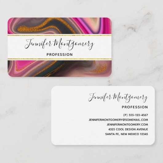 Roze en zwart, Abstract met goudziren Visitekaartje (Voorkant / Achterkant)