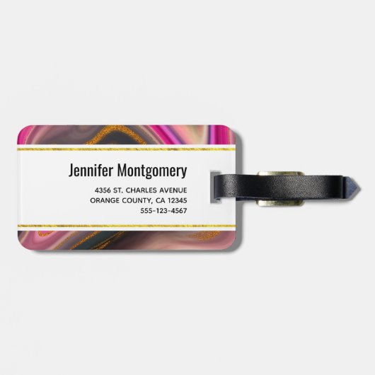 Roze en zwart, Abstract met goudzirls Monogram Bagagelabel (Achterkant horizontaal)