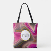 Roze en zwart, Abstract met goudzirls Monogram Tote Bag (Achterkant)