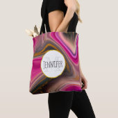Roze en zwart, Abstract met goudzirls Monogram Tote Bag (Dichtbij)